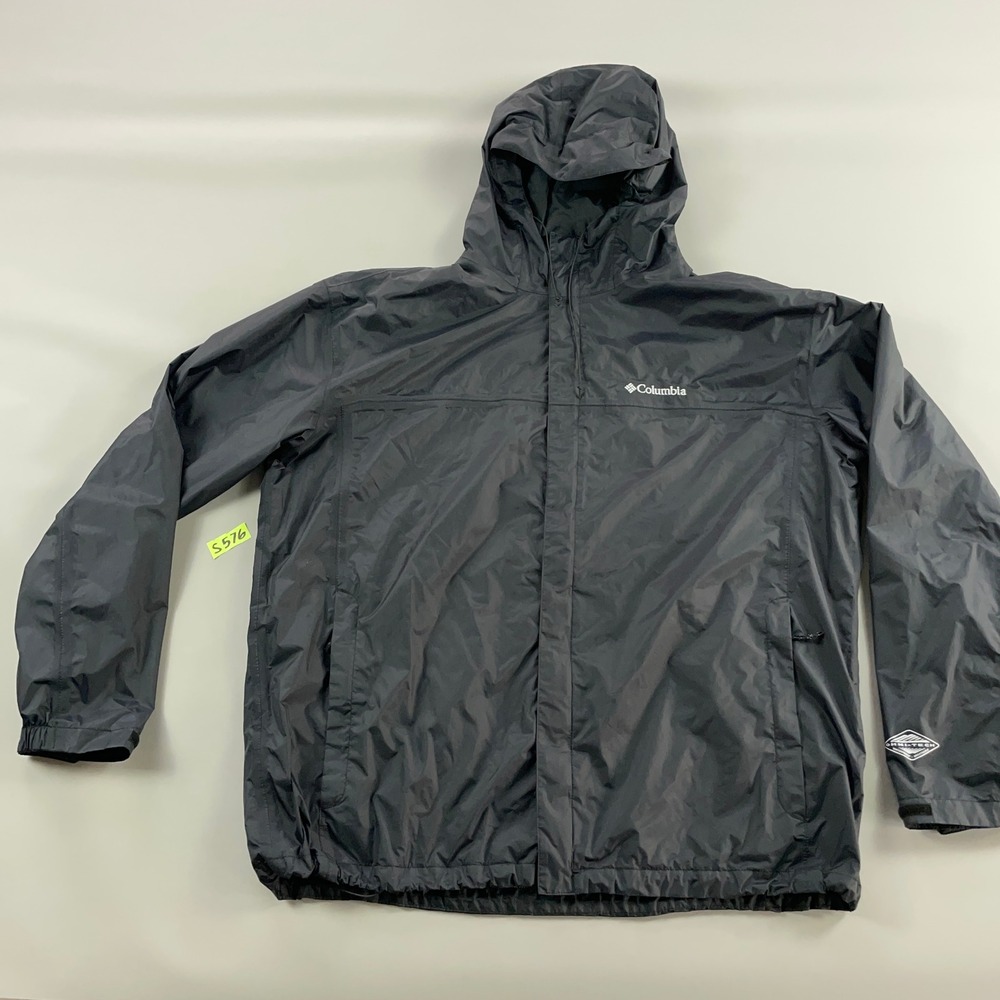 Columbia Mens XXL Omni-Tech Rain Jacket Hooded Black Lightweight Shell Coat